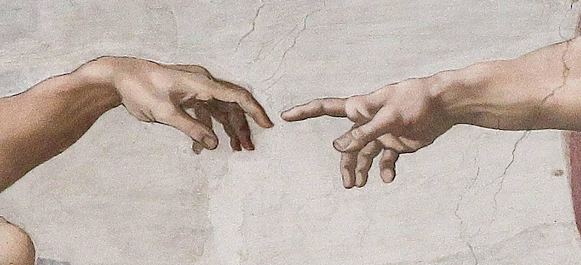 Detalhe da Criação de Adão, de Michelangelo: as duas mãos com os dedos quase se tocando
